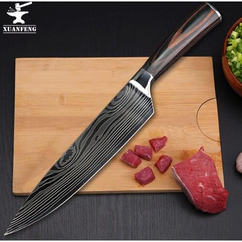 XUAN FENG Kitchen Knives Damascus Stainless Steel Knives Color Wood Handle Paring Utility Slicing Chef Cooking Knife