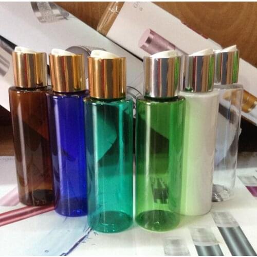 Wholesale 200pcs/lot 100ml 120ml Empty Multicolor PET Travel Lotion Bottle With Aluminum Disc Top Cap