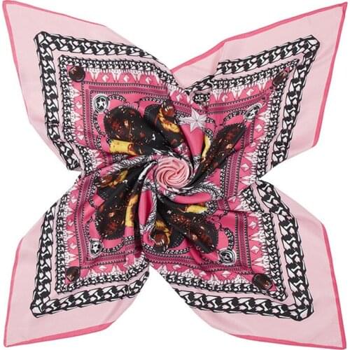 100% Silk Square Scarf Women Italy Coldness Big Metal Chain Printed Hijab 100 cm Neck Tie Foulard Lady Silk Scarf Bandana