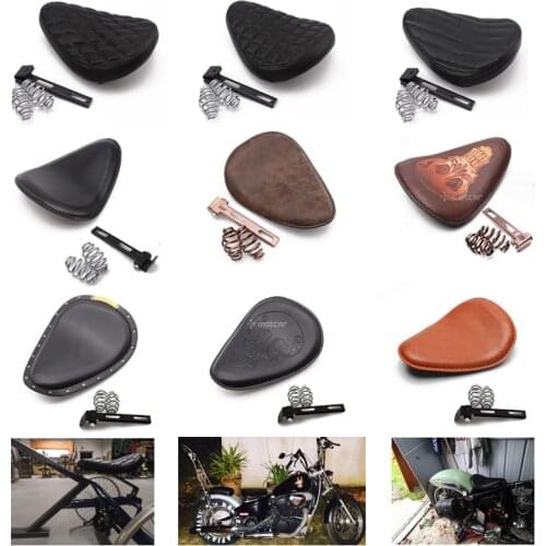Custom Motorcycle PU Leather Saddle Seat Cushions 3" Spring Solo Bracket Seat Universal For Harley Chopper Bobber Cafe Racer