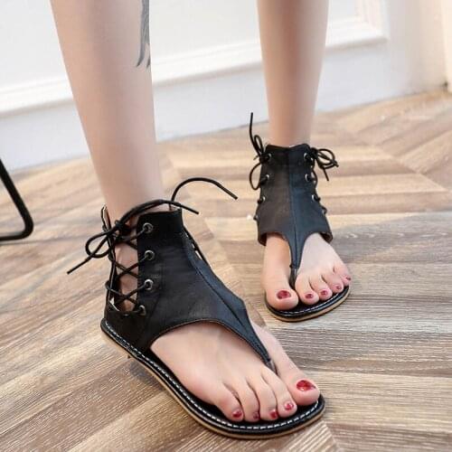 Women Sandals Vintage Summer Women Shoes Gladiator Sandals Flip Flops for Women Beach Shoes Leather Flat Sandalias Mujer