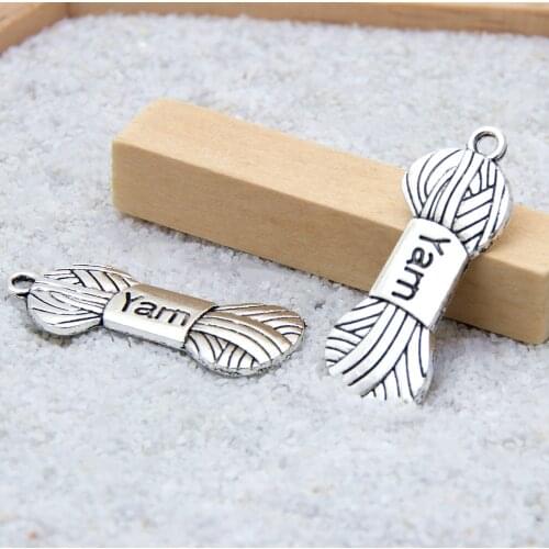 10pcs Silver Color Yarn Skein Knit Crochet Charms Ball of Wool Pendant Collar Keychain Jewelry Handcraft 31x12mm A3411