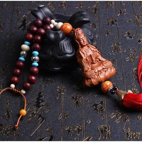 Avalokitesvara Bodhisattva peach wood stereocar accessories R163-22