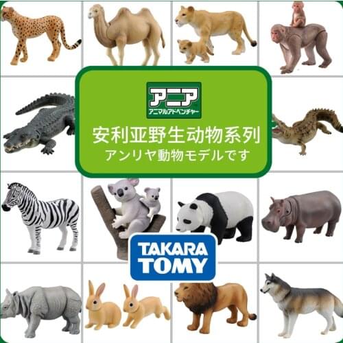 TAKARA TOMY ANIA Simulation Wild Animal Model Panda Koala Tiger Lion Flamingo Elephants Hippo Cheetah Figures Collect Ornaments