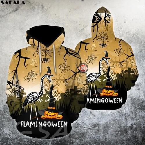 Halloween FlamingoWeen Skull 3D Printed Hoodie Man Female Zipper Pullover Sweatshirt Hooded Jersey Streetwear Tracksuits