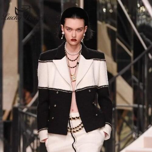 Women Spring Autumn Warm Casual Turn-down Collar Blazers Female Slim Black White Spliced Suits Ladies High Quality Coats ML167