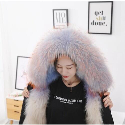 Real Raccoon Fur Collor For Women Jacket Down Coat Winter Coat Hood Large Fur Scarf Collar