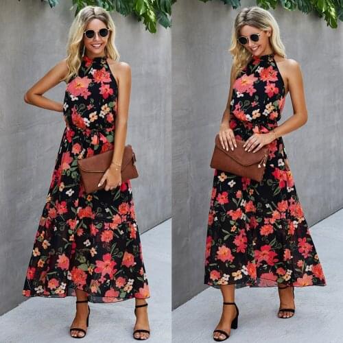 Women Summer dress 2021 new fashion printing hanging neck floral backless dresses trials vestido de mujer ONYLQ212S4152