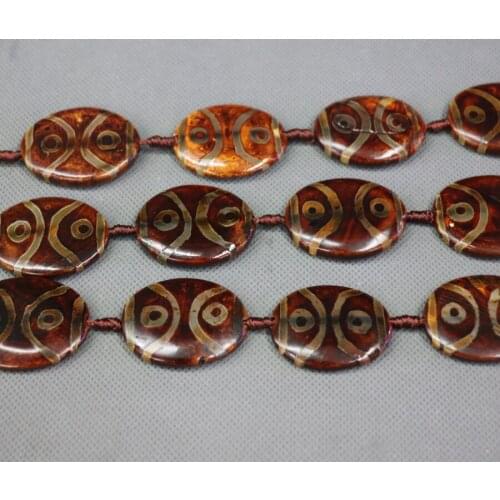 2strands/lot 20x25 Brown Mala Tibetan Mystical Stone Dzi Necklaces, Tibetan Charms Slab Gems Stone Matte Turtleback Coin Beads