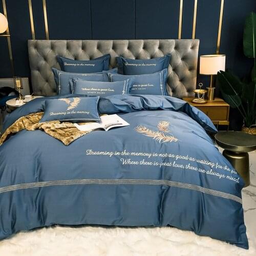 2020 Luxury Egypt Cotton Mystery Feather Bedding Set Delicate Embroidery Duvet Cover Flat Fitted Sheet Pillowcases 4Pcs