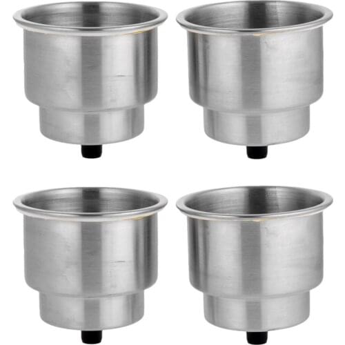 4 pcs Recessed Drop in Stainless Steel Cup Drink Holder with Drain for Boat Yacht Car Marine Rv (Silver)