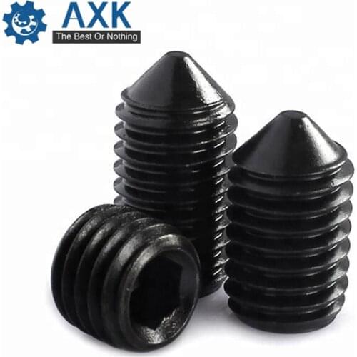 500Pcs DIN914 M3 M4 Grade 12.9 Black Grub Screws Cone Point Hexagon Hex Socket Set Screws
