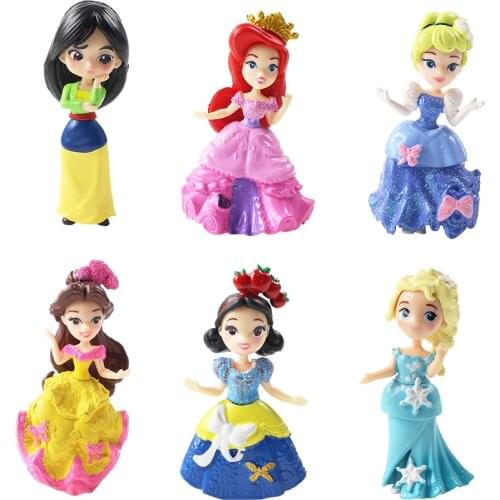 6pcs/lot 7-9cm Princess Belle Tangled Beauty Dolls Figurine PVC Action Figure Collection Model Toys