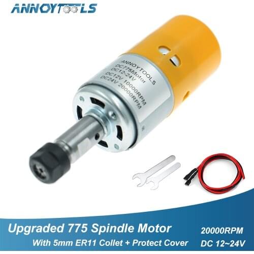 775 DC Motor Ball Bearing Spindle Motor 12-24V 10000-20000 RPM Large Torque Gear with ER11 Collet for CNC 3018 Router Machine