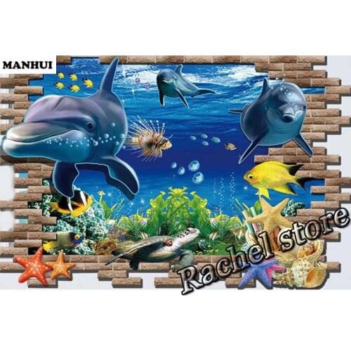 Diamond Embroidery Diy Diamond Painting Cross Stitch Kits Diamond Mosaic Dolphins Full Square Diamond Embroidey AD345