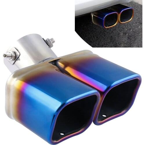 Car Dual Square Rolled Angle Cut Slanted Exhaust Muffler Tip Pipe