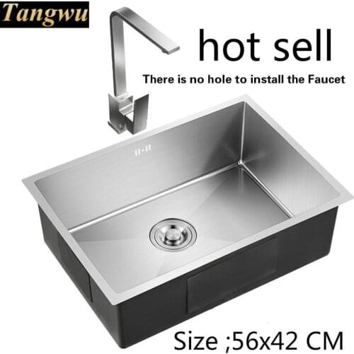 Free shipping Ordinary kitchen manual sink single trough food grade stainless steel hot sell 56x42 CM