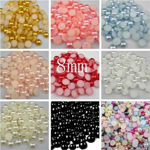 Free Shipping Many Colors 8mm 200Pcs Craft ABS Imitation Pearls Half Round Flatback Pearls Resin Scrapbook Beads Decorate Diy