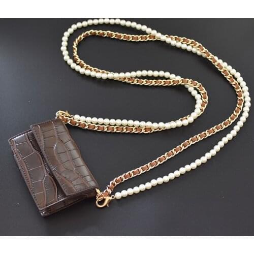 Brand design faux leather and pearl handbag chain set super chic with colorful leather lady shoulder bag replacement straps