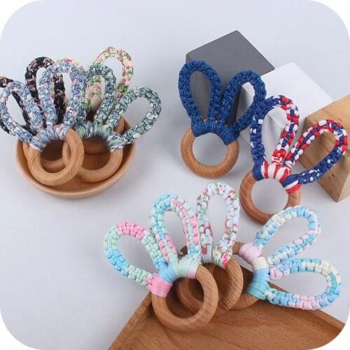 Pacifier Clips Chain Cotton Baby Teether Pacifier Chain Bunny Ear Wooden Free Accessorie Teething Toy Food Grade Baby Teether