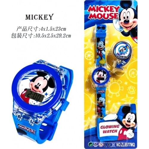 Disney Genuine Childrens Cartoon Flashing Light Electronic Watch Luminous Watch Spiderman Elsa Light Toy Watch Student Gift