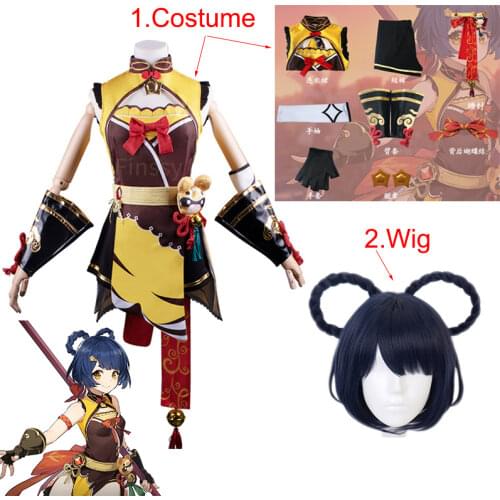 Genshin Impact Halloween Womens Costume Liyue Xiang Ling Cosplay Comic Second element Show Including Badge Belt Gloves