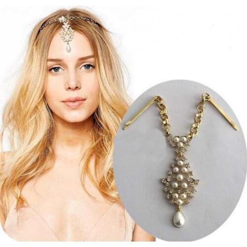 Head Chain Hair Jewelry Pearl Rhinestone Bindi Hair Accessories Double Boho Hair Clip