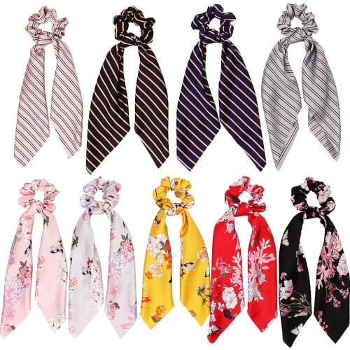 Hair Scrunchie Streamer Accessories Women Girl Elastic Hairbands Scrunchies Flowers Stripe Ribbon Horsetail Ties 50pcs F416A