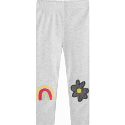 Jumping Meters Girl Pants Soft Breathable Elastic Cotton Leggings Solid Color Rainbow Pattern Skinny Pants Children Trousers