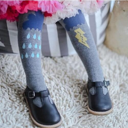 Baby girl leggings warm Rain clouds lightning printing children pantyhose combed cotton leggings Kids girl toddler leggings