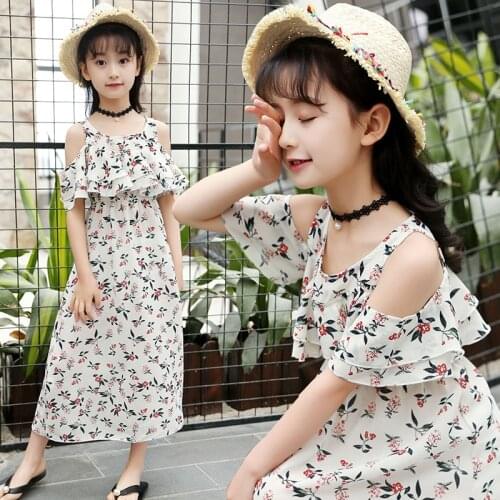 Girl summer dress girl 2019 casual floral girl beach beach dress teenage kids clothes 5 7 9 11 13 years