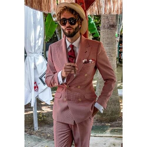 Pink 2 Piece Men Blazer Groom Tuxedos For Wedding Formal Prom Suit (Jacket+Pants) Chic Streetwear Custom Made Outwear Slim