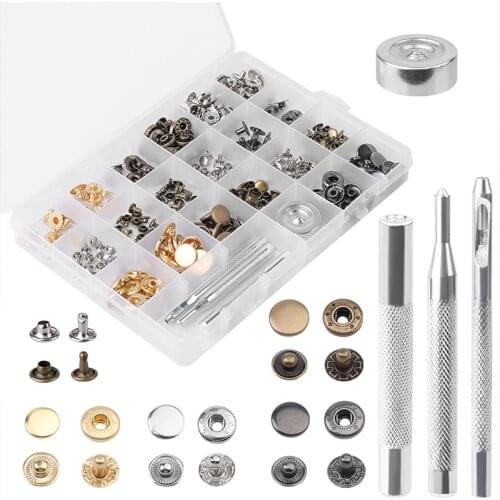 KAOBUY Leather Snap Fasteners Kit Metal Button Snaps Press Studs 4 Installation Tools Leather Snaps for Clothes