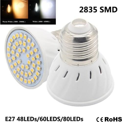 NEW LED Spotlight E27 lamp 5W 6W 8W AC 220V 3528 SMD 48LEDs/60LEDs/80LEDs White/Warm White LED Bulbs lighting 4pcs/lot