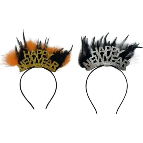 Happy New Year Hair Hoop Favors Feather Headdress New Year Christmas Party Headbands Christmas Creative Photo Props