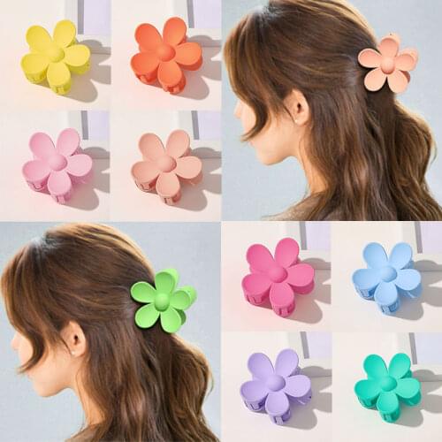 Solid Color Big Flower Shaped Hair Claws Frosted Hair Clip For Women Ponytail Barrettes Girls Candy Colors Hair Accessories