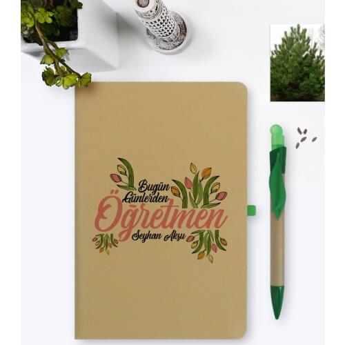 Personalized Day Today Teacher Environmentalist Notebook and Seeded Pen Set-1