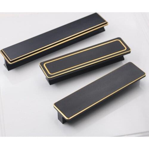 Modern Simple Square Furniture Handles Zinc Alloy Cupboard Wardrobe Dresser Cabinet Door European American Black Pulls Hardware