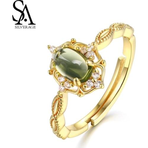 SA SILVERAGE Japanese Style Light Luxury Jewelry Flower Retro Live Ring 925 Sterling Silver Olivine Ring Sterling Silver Rings