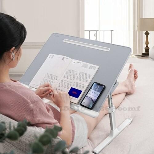 Laptop Desk Bed Folding Desk Leather Table Top Can Be Raised and Lowered Tilted Reading Entertainment Multi-function Small Table