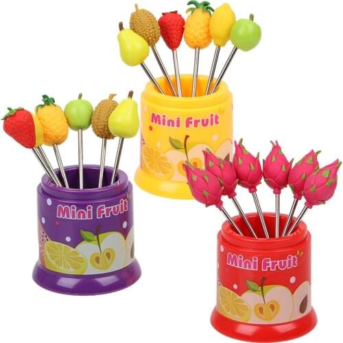 Snack Cake Dessert Food Fork Creative Fruit Pattern Fruit Fork for Children Stainless Steel 6Pcs/Set Tableware Cute