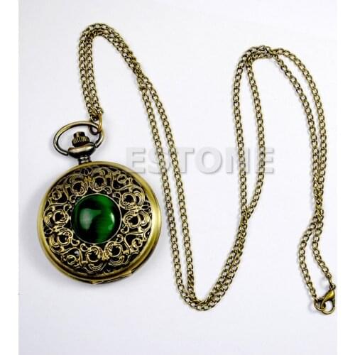 Vintage Steampunk Retro Bronze Design Pocket Watch Quartz Pendant Necklace Gift Pendant Chain