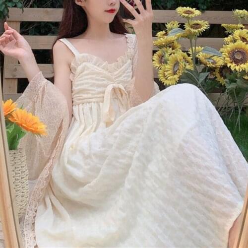 Japanese Elegant Sweet Strap Dress Women Korean Patchwork High Waist Party Midi Casual Dress Summer 2021 Design Kawaii Dress