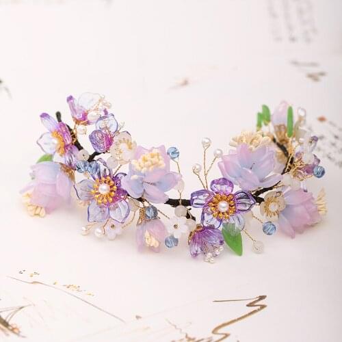 Super Fairy Purple Transparent Flower Hairband Pearl Hair Band Headband for Women Classical Hair Jewelry Accessories VL