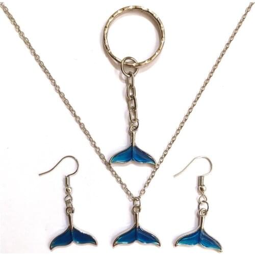 Enamel fish tail mermaid tail jewelry set costume jewellery set necklace earrings keychain set women fashion gift set boutique