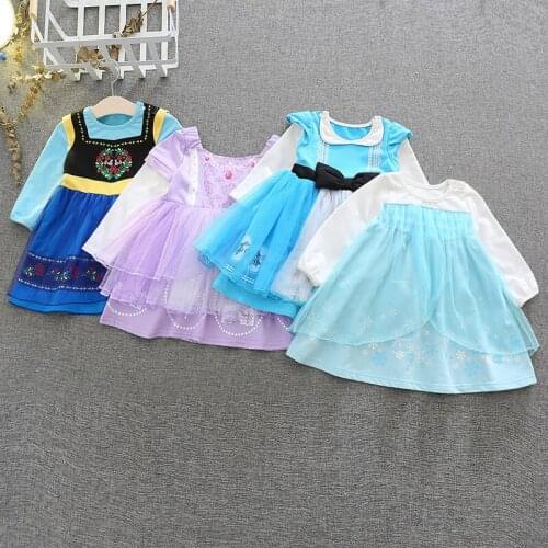 4 Styles Ice Snow Princess Dresses For Girls Long Sleeve Cotton Dress Cute Skirt Clothes Fashion Gifts For 2-7 Years Children