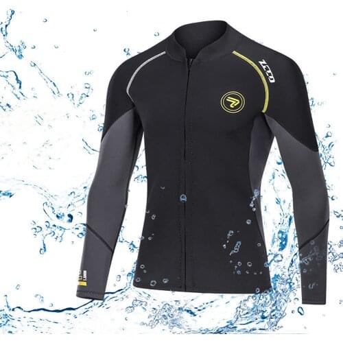 1.5MM Black Neoprene Long Sleeve Wetsuit Men Front Zipper Jacket Top Surf Diving Swimming Snorkeling Water Sports Accessories