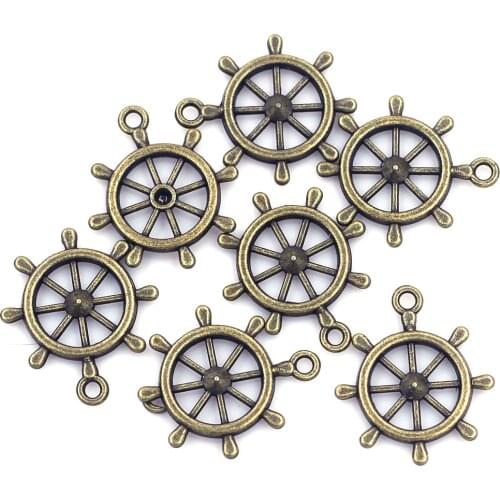 10Pcs Pendants Ship Rudder Anchor Metal Classic Antique Bronze Tone For Charm Bracelets Jewelry DIY Accessories 28mm