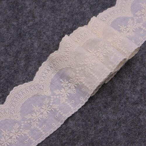 2 yard beige Cotton embroid lace sewing ribbon french lace diy guipure trim fabric warp knitting DIY Garment Accessories
