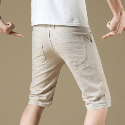 2021 Summer fit Elasticity Shorts Men Casual Mens Shorts Cotton Linen Breathable Short Pants Plus Size Male knee length trousers